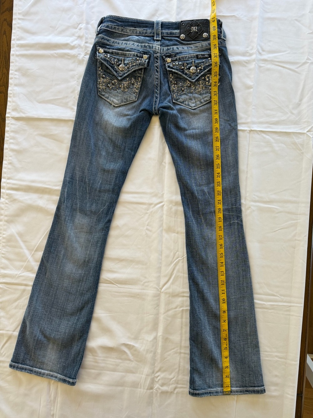 Miss Me Dark Blue Rhinestone Detail Flare Jeans - Picture 4 of 5
